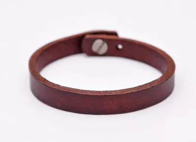 Mens Full Grain Plain Leather Wrap Bracelet Cuff Wristband Brown Stud Closure 8  • $8.54