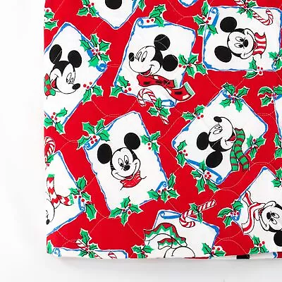 Quilted Mickey Mouse Disney Christmas Fabric Candy Canes Holly Red Green 36x42 • $16.98