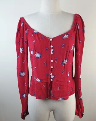 $20 • Buy Hollister Womens Red Floral Cropped Peasant Top Size M As New 388E