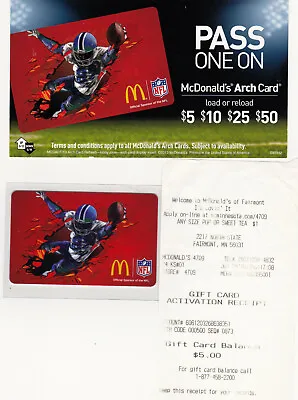 McDonalds Arch Card USED 2013 NFL RARE Pass One On Display Adveritising Receipt  • $14.96