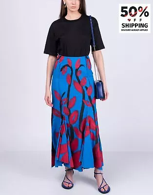 RRP €570 MARNI Maxi Skirt IT40 US4 UK8 M Unlined Blue Painted Frayed Edges • $105.67
