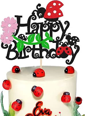 Red Ladybug Happy Birthday Cake Topper - Little Ladybug Party Decoration Daisy • £27.74