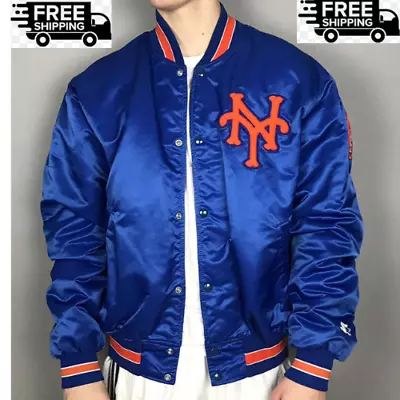 MLB Men’s Starter Mets New York NY Varsity Blue Vintage Bomber Satin Men Jacket • $99.99