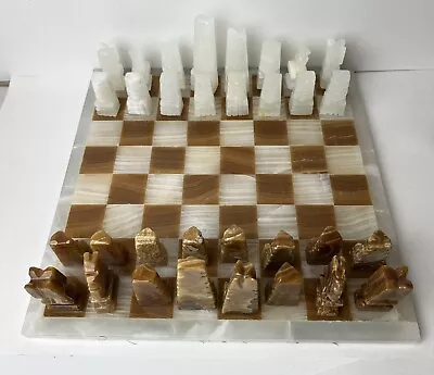 Onyx Marble CHESS BOARD Aztec Mexican Mayan Chess Pieces Complete Vintage! • $89.50