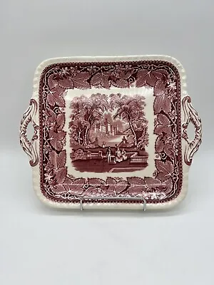 Mason's Vista Pink Ironstone Square 9” Cake/Serving Platter W/ Handles • $32.95