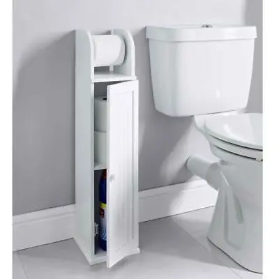 £19.95 • Buy White Wood Free Standing Toilet Paper Roll Holder Bathroom Storage Cabinet