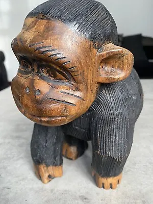 Hand Carved Wooden Monkey Chimpanzee 1.5kg  8 Inch Tall - RARE • $49.79