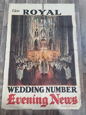 Queen Elizabeth II Wedding -Original Evening News Newspaper Display Poster • £6