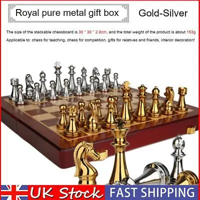 Medieval Luxury Chess Set With Wooden Chessboard Chess Game (Gold-Silver) UK • £54.45