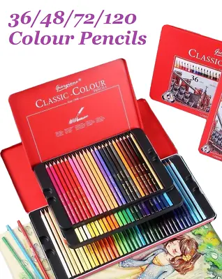 Professional Colouring Pencils Oil Based Set 36/72/120 Tin Box Sketching Pad • £21.99