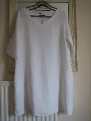 Ladies Dress Size 16-18 By New Collection. White Linen Dress/tunic Pockets • £10.99