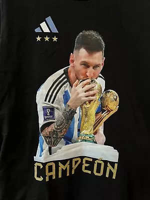 Adidas Argentina 2023 3-Star Lionel Messi World Cup Trophy T-Shirt CAMPEON Small • $29.99