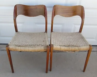 2 Niels Otto Moller Model 71 Teak And Papercord Chairs Mid Century Danish Modern • $1500