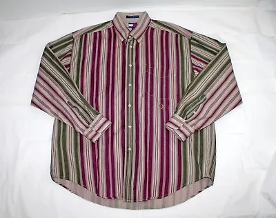 Vintage Tommy Hilfiger Long Sleeve Button Front Striped Crest Shirt. Size Large • $12.74