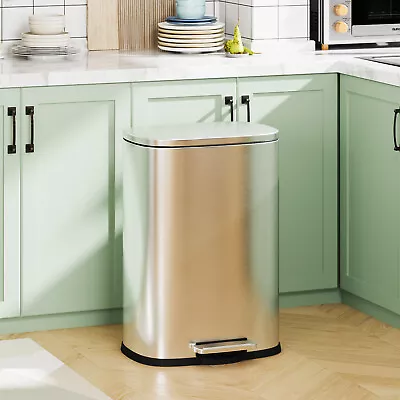 Ufurniture 50L Pedal Rubbish Bin Stainless Steel Trash Can Kitchen Waste Dustbin • $104.95