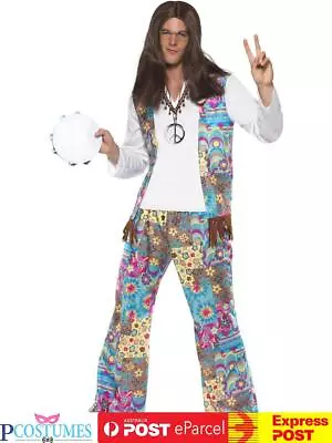 Mens 60s Groovy 70s Hippy Hippie Dance Disco Retro Fancy Dress Up Costume • $56.70