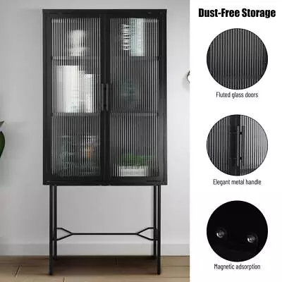 Floor Cabinet With 2 Tampered Glass Doors Display Cabinet With Adjustable Shelve • $179.08