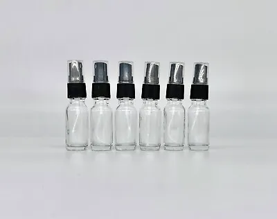 Clear Glass Spray Bottles - 6 Pack  15ml (1/2 Oz) Clear Black Fine Mist Sprayer • $8.48