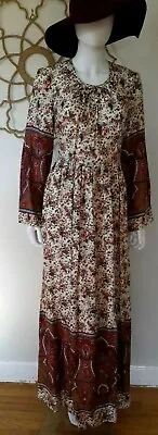 Vintage 70s HIPPIE Boho Gunne Style Prairie Floral Calico Maxi Dress Paisley M  • $58