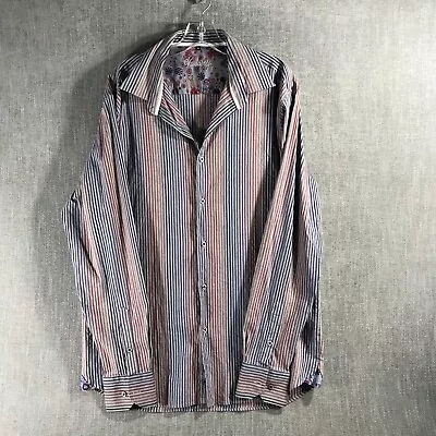 Visconti Long Sleeve Button Shirt Men's XL Grey Red Blue Striped • $8.64