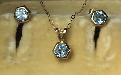 Classic Aquamarine Pendant & Earring Suite In 9ct.gold • $77.45