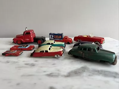 Vintage Tin Litho Lot Friction Car Coupes Fire Dept Truck Chief Car Ice Japan • $30