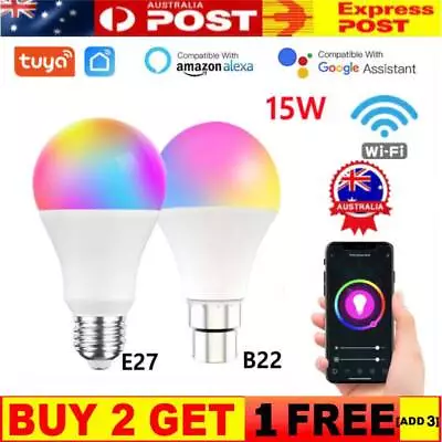 E27 B22 WiFi Smart LED Light Bulb RGB Globe Color Lamp 15W Alexa Google Home ✨ • $9.99
