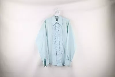 Vtg 70s Streetwear Mens Small Gothic Ruffled Tuxedo Button Shirt Light Blue USA • $69.95