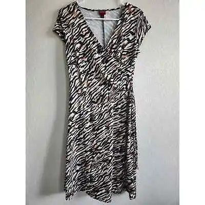 Vintage Merona Womens Sz S Zebra Animal Print Faux Wrap Dress Knee Length • $14.49