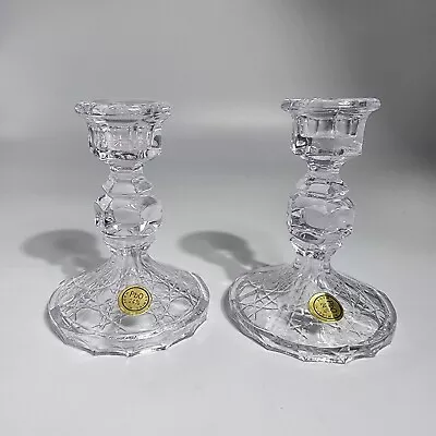 Crystal Pedestal Candlesticks Candleholders Pair PbO 24% Vintage Made In Taiwan • $18.71