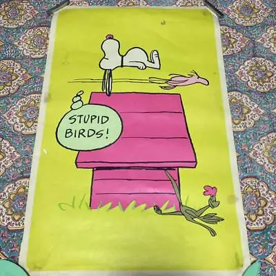 70's Vintage Blacklight Poster Snoopy STUPID BIRDS Roadrunner Woodstock Hippie • $591.99