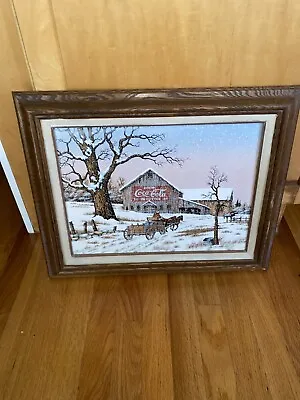 Framed Painting Print Wagon Barn Scene Drink Coca Cola In Bottle - By C. Carson  • $53.99