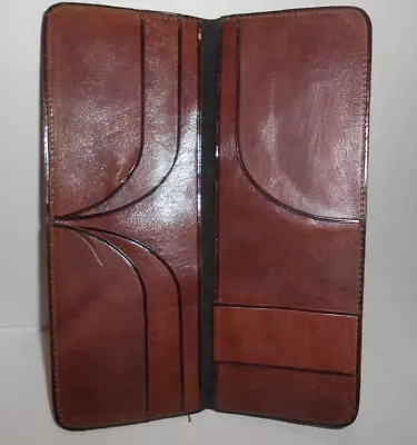 Vintage Soft Genuine Leather Brown Long Travel Wallet Bifold Men's Unisex • $22