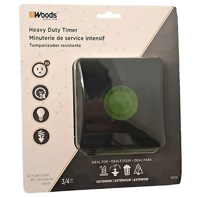 Woods 50012WD Outdoor 24 Hour Heavy Duty Mechanical Timer 2 Grounded Outlets NIB • $9.97