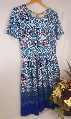 Nwot LuLaRoe Amelia XL Dress Blue Bandana Print Pockets Zipper Womens Size • $24.99