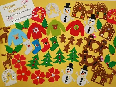 50 Felt Christmas Shapes. Hand Embellished With Gems. Great For Christmas Crafts • £8.95