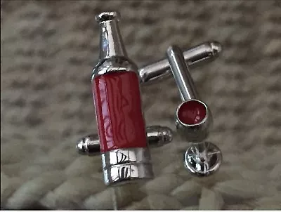 £3.49 • Buy Red Wine Bottle & Glass Novelty Cufflinks...nice Men's/women’s Gift. Free Pouch
