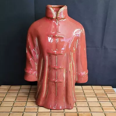 Ceramic Asian-oriental Kimono Vase 8 1/2  Tall Rust-red With Gold Accents • $25