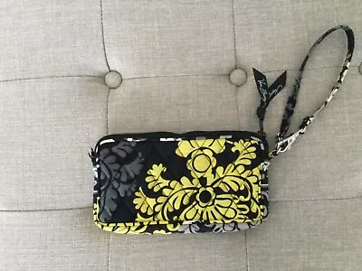 Vera Bradley Baroque Black & Yellow Floral Wristlet Zip Pouch • $12.99