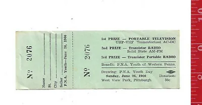Vintage Raffle Drawing Ticket 1966 West View Park P.N.A. Youth Day Pennsylvania • $9