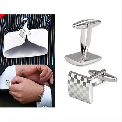 £2.95 • Buy Mens Boys Stainless Steel Business Shirt Silver Square Lattice Wedding CUFFLINKS