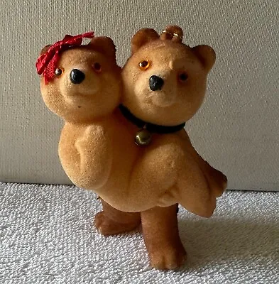 Vintage Flocked Teddy Bear Couple Christmas Ornament • $6.95