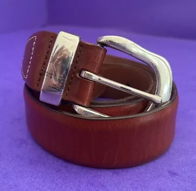 H.S. HS Trask Brown Leather Belt  Size 34 Silver Buckle SALE! • $25