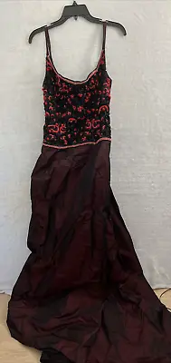 Vtg Harold Clarke Evening Gown Womans Medium Beaded Burgundy Sleeveless Zip Read • $50