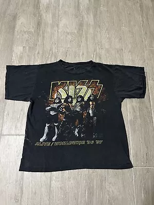 Vintage 1996-97 KISS Alive Worldwide Tour Spokane T-Shirt Band Tee Distressed • $80