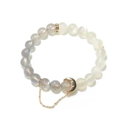 Women Gray White Moonstone 14K Gold Moon Chain Natural Crystal Elastic Bracelet • $15.19
