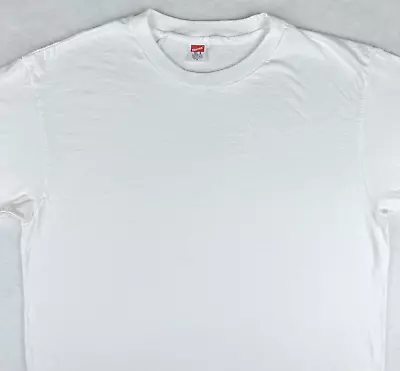 Vintage 80s BLANK WHITE HANES T-Shirt LARGE/XL Single Stitch Soft Thin 70s • $29.99