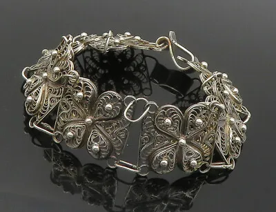 925 Sterling Silver - Vintage Antique Floral Filigree Chain Bracelet - BT6108 • $99.98