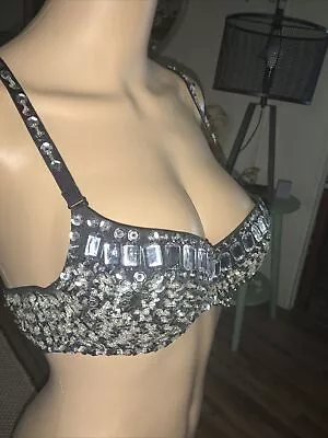 BODY C BRA SIZE SMALL Sequin SILVER Beaded Embellished BELLYDANCING BRA Costume • $24.99