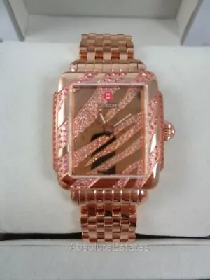 NEW Michele Deco 16 Mid Watch Rose Gold Pink Topaz Zebra  MW06V36L5020 NIB +Box • $1139.99